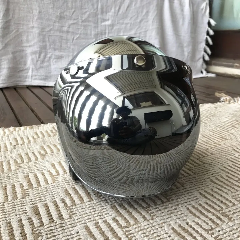 Vintage Open Face Retro Helmet - Spiegel Zilver Chroom Motorfiets Open Gezicht