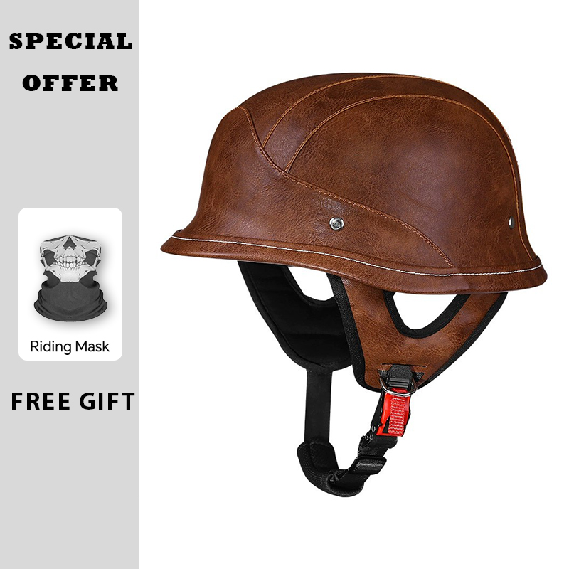 Vintage Open Face Retro Helmet - Leren halve helm Vintage open motorhelmen