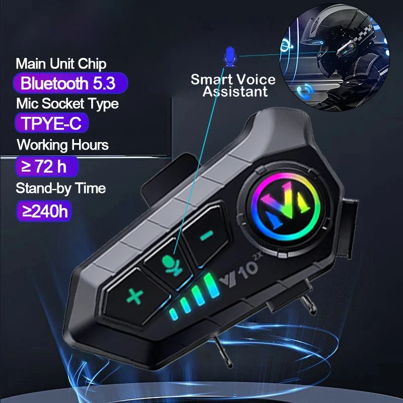 Full Face Motorcycle Helmet With Bluetooth - V10 2X Bluetooth Motorhelm Intercom 300M