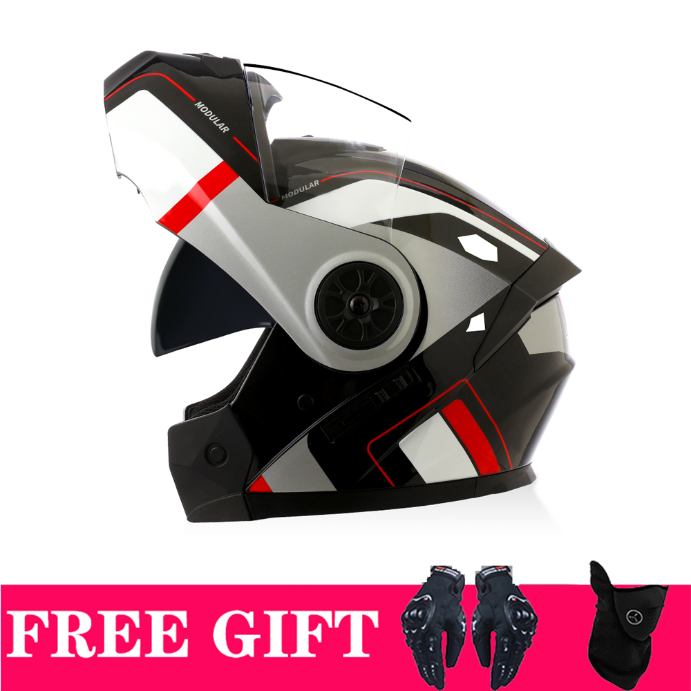 Full Face Motorcycle Helmet With Bluetooth - Dubbele vizieren Bluetooth-helm Modulaire integraalmotorfiets Vier