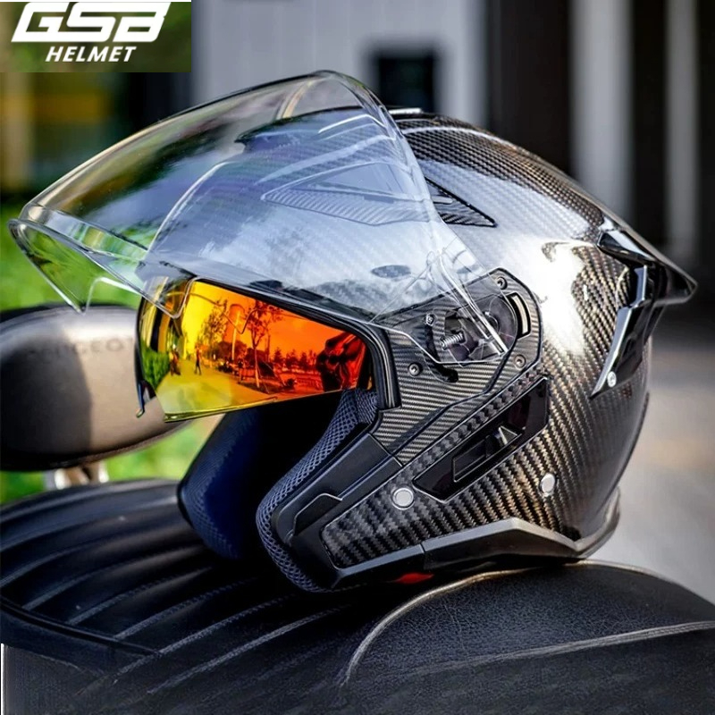 Carbon Fiber Lightweight Motorcycle Helmet - GSB Koolstofvezel Motorhelm Heren Locomotief Vier