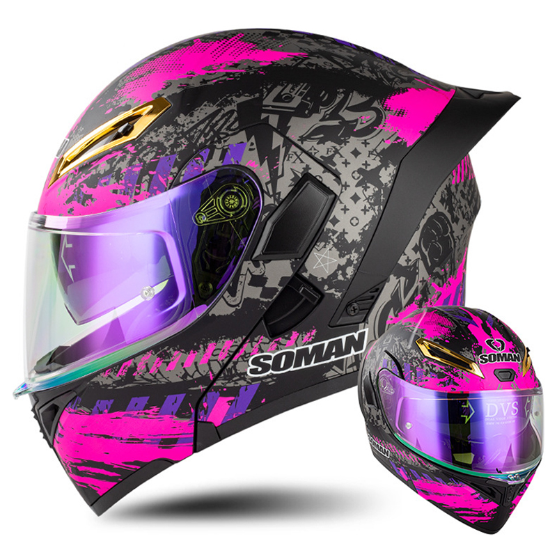Modular Flip Up Motorcycle Helmet Dot Approved - Dot Goedgekeurde Mannen Motorhelm Dual Lens