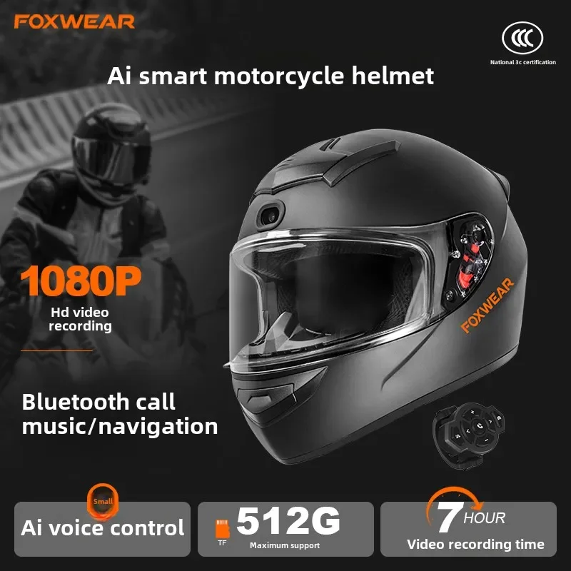 Full Face Motorcycle Helmet With Bluetooth - AI Intelligence Motorhelm met camera en
