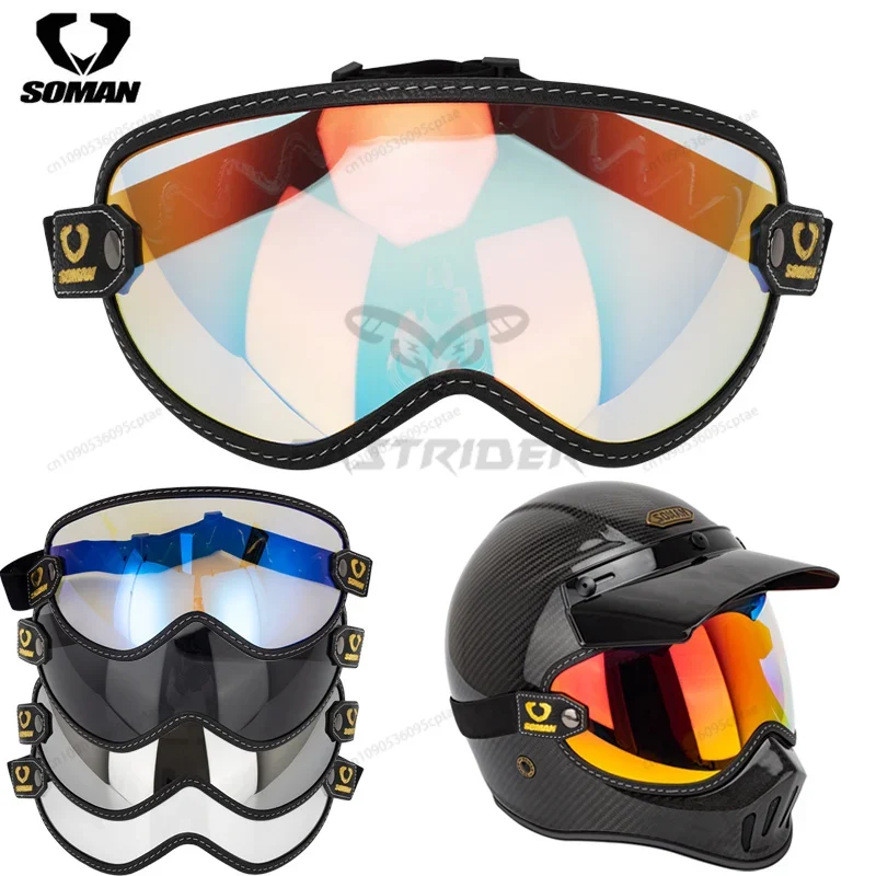 Vintage Open Face Retro Helmet - SOMAN Vintage Motorbril Retro Open Face