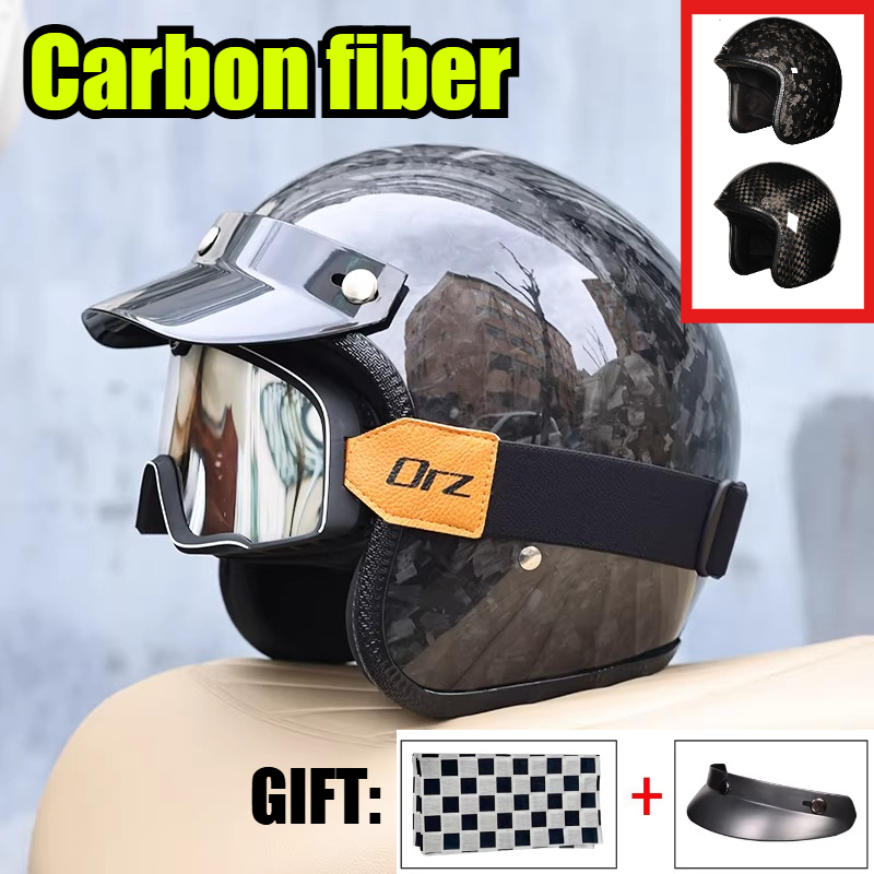 Carbon Fiber Lightweight Motorcycle Helmet - 2026 Carbon Fiber Vintage Helm Motorhelm