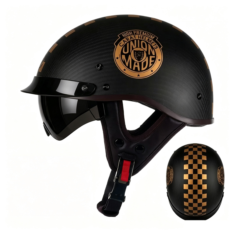 Carbon Fiber Lightweight Motorcycle Helmet - Koolstofvezel motorfiets halfhelm, retro lichtgewicht 3C-gecertificeerde