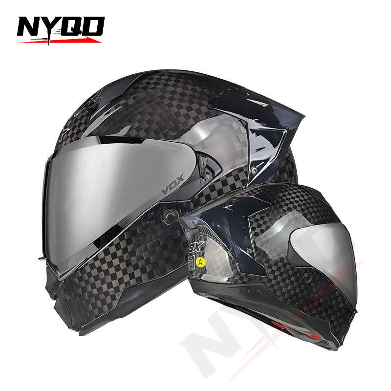 Koolstofvezel motorhelm met vo - Dual Visor Motorcycle Racing Helmet recensie en prijs